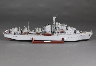 A wooden scratch built model of the Destroyer HMS Venus R50 33cm h x 119cm l x 19cm w 