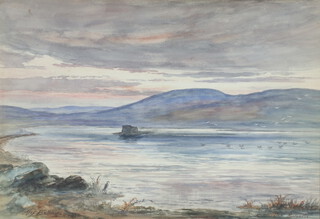 Alexander Ballingall 1912 (Scottish) watercolour, loch scene Kuttlaister Burravoe at sunset 34cm x 48cm  