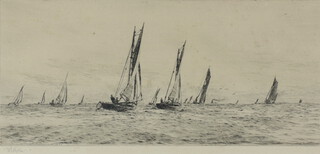 William Lionel Wylie, (British 1851-1931), etching, fishing boats off Ryde, signed in pencil with Robert Dunthorpe label to the back 17cm x 38cm 