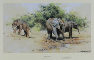 David Shepherd (English 1931-2017), limited edition print "Kilaguni Babies" signed in pencil no.581 of 1000, inscribed Happy 70th Birthday and best wishes David Shepherd 25cm x 40cm 