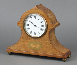 Albert Villon, 19th Century French 8 day bedroom timepiece with 8cm enamelled dial, Roman numerals contained in a shaped inlaid mahogany case 19258, complete with key 