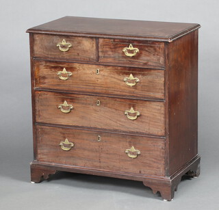 A 19th Century Padouk and inlaid brass chest  of 2 short and 3 long drawers, raised on bracket feet 84cm h x 81cm w x 44cm d 