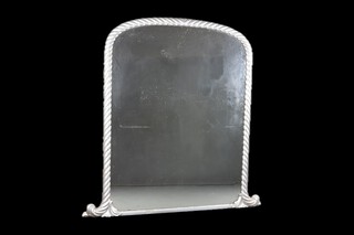 A Victorian arch shaped over mantel mirror contained in a silver painted rope edge frame 173cm x 163cm 
