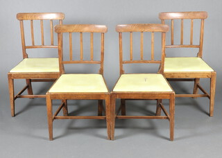 A set of 4 19th Century  elm stick and bar back kitchen chairs with upholstered drop in seats 