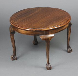 A circular Queen Anne style mahogany occasional table raised on cabriole, ball and claw supports 43cm h x 60cm diam. 