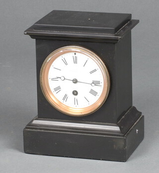 A Victorian striking timepiece, the dial marked Eund & Blockley, contained in a black marble case 23cm x 18cm x 12, complete with pendulum and key 