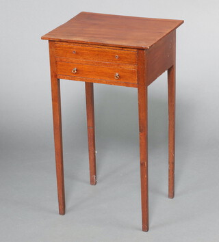 A 19th Century  rectangular mahogany side table fitted 2 drawers, raised on square tapered supports 72cm h x 41cm w x 34cm d 