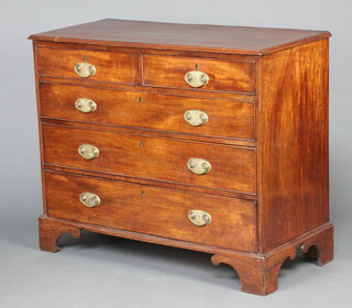 A 19th Century oak lined, mahogany chest of 2 short and 3 long drawers with replacement brass drop handles, raised on bracket feet 87cm h x 107cm w x 48cm d 