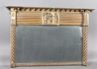A Regency rectangular plate over mantel mirror contained in a ball studded frame with spiral turned columns to the side 77cm x 115cm x 14cm 