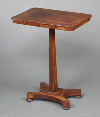 A William IV rectangular rosewood occasional/wine table raised on chamfered column and tripod base 73cm x 56cm x 37cm 