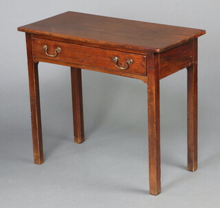 A 19th Century  rectangular mahogany side table fitted a frieze drawer, raised on square tapered supports 69cm h x 81cm w x 40cm d 