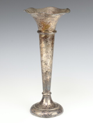 An Edwardian style silver tapered posy vase 31cm, weighted (rubbed marks) 