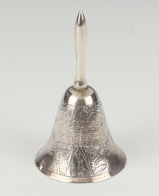 A Sterling silver engraved hand bell 8cm, 38.3 grams 