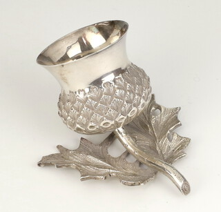 A Victoria silver salt in the form of a thistle, Sheffield 1893, maker William Mammatt and Son, 51.5 grams, 8cm 