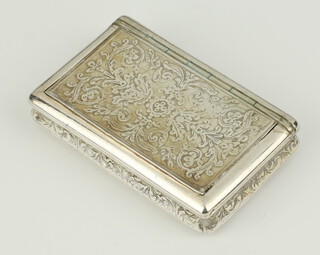 A 19th Century French silver rectangular snuff box with engraved scroll decoration 55.3 grams, 6cm 
