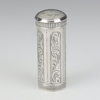 A 20th Century Dutch cylindrical silver nutmeg grater with scroll decoration 63.8 grams, 7cm 