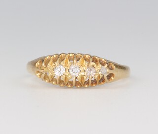 A Victorian 18ct yellow gold 4 (ex 5) stone diamond ring 2.4 grams, size N 1/2