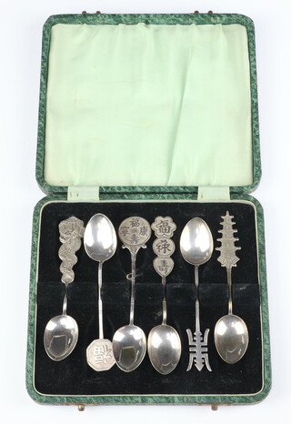 Six cased Chinese silver teaspoons 55 grams