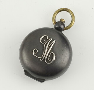 A Victorian gun metal sovereign case with silver monogram 30mm 