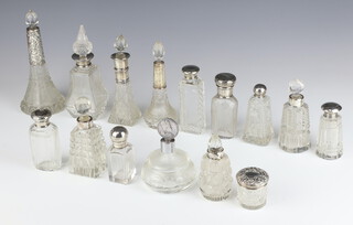 A silver mounted scent bottle Birmingham 1911 15cm, 13 others and 1 chromium mounted 