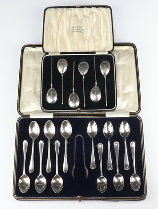 A set of 6 Art Deco silver teaspoons Birmingham 1932 and 2 other sets of 6 silver teaspoons 168 grams  