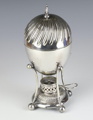 A Victorian silver plated egg coddler and burner 