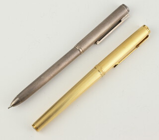A gold plated Parker ballpoint pen together with a 925 standard ball point pen 