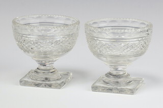 Two 19th Century  cut glass salts on square bases 8cm 