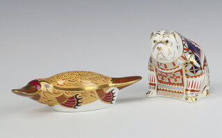 Two Royal Crown Derby Imari pattern paperweights - Australian Collection duck billed platypus with gold stopper (second) and seated bulldog with gold stopper LVI 5cm 