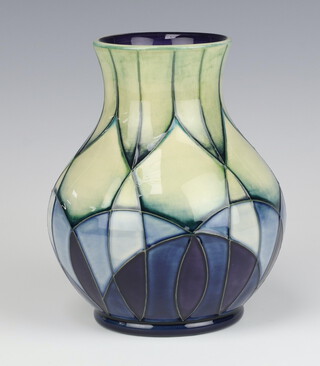 A Moorcroft vase decorated the Indigo pattern, designed by Emma Bossons, circa 1999, base impressed Moorcroft VT L99 16cm 