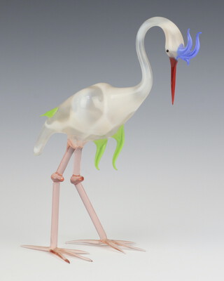 A Venetian? glass blown figure of a standing stork 26cm 
