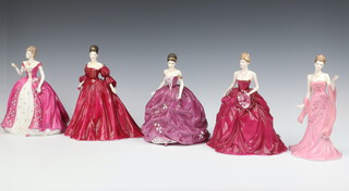 Three limited edition Coalport figures - Grand Finale no. 3219/7500, Mystique 7500/9500 and Valentine Masquerade 540/7500, a Royal Worcester figure Coronation Ball Christina 2597/7500 and a Coalport figure Emma 4554/7500