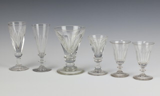 An 18th/19th Century glass rummer, 2 glass champagne flutes and 3 antique glasses 