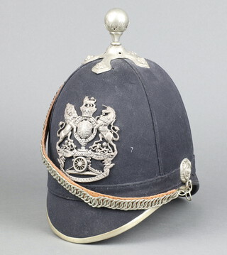 A Victorian Royal Artillery Volunteer Home Service Pattern helmet complete with helmet plate and chin strap by Hobbs & Sons London 