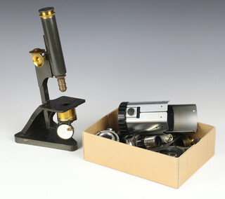 R & J Beck London, a student's single pillar microscope marked 23892 together with lenses and objectives  