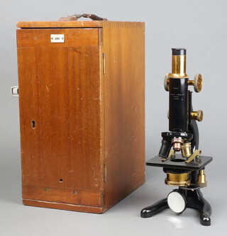 W Watson & Sons London, the Kima single pillar microscope number 48328 complete with carrying case 