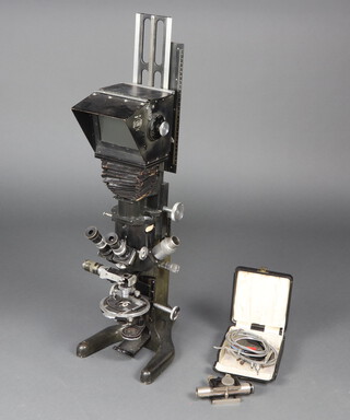 A large Beck model 50 binocular microscope serial no. 19554, 87cm h x 24cm w x 24cm d  