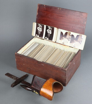 A collection of approximately 200 late 19th/early 20th Century amateur stereoscopic slides contained in a wooden box, many stamped Reverend James Seager 13 St Helens Road, Dorchester and others assigned by different photographers, varied scenes including landscapes, botany, some domestic scenes, foreign including Tangiers, etc, together with a stereoscopic slide viewer 