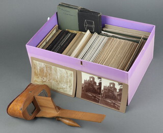 A large collection of early 20th Century stereoscopic slides, all by amateurs including Reverend James Seager and F W Heagell, mainly landscapes, botany and domestic scenes, together with a stereoscopic viewer (missing bridge and calibration slides)  