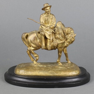 After T G Gechter, a gilt painted bronze figure of a shepherd, the base marked C H Le Blanc, raised on a marble base 19cm h x 20cm x 12cm 