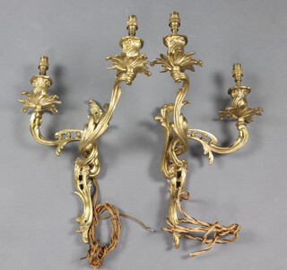 A pair of Rococo style gilt metal twin light electric wall light brackets 47cm h x 32cm  