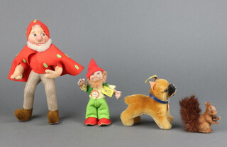 A Steiff figure of a boxer dog no.310,00 10cm, a Steiff figure Luka no.8713,02 13cm both labelled and with stud, a figure of a squirrel marked Made in W German 4cm, a Kersa figure of a pixie 23cm