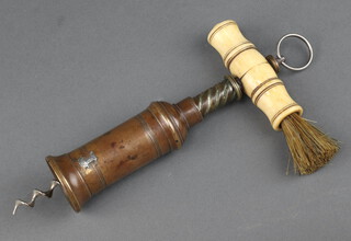 A Kings Pattern style corkscrew with bone handle and brush 