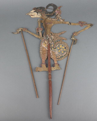 A 19th/20th Century Indonesian pierced puppet with articulated limbs 41cm x 27cm 