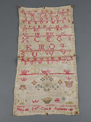 A William IV sampler with alphabet and numbers marked Helen McColm August 1810 40cm x 20cm 