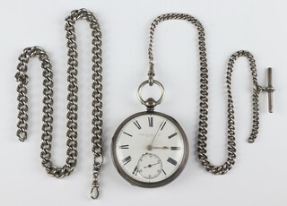 A silver keyword pocket watch  London 1932 together with a silver Albert and a plated ditto 