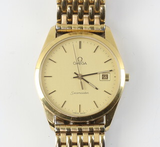 A gentleman's gilt Omega Seamaster calendar wristwatch boxed 