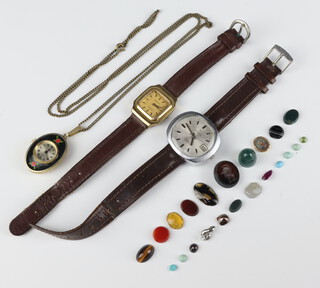 A gentleman's mid-century steel cased Langco Calendar wristwatch the case numbered 2009 36mm, minor watches and loose cut stones  