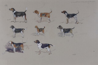 **Michael Lyne (1912-1989), gouache of Worcester Park and Buckland Beagles, 1951, inscribed in pencil with label on verso 34cm x 50cm ** Please Note - Artist's Re-sale Rights may be payable on this lot