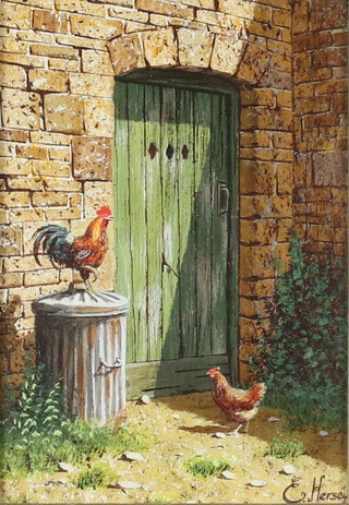 **Edward Hersey (born 1948), acrylic on board signed, chicken beside a door 16cm x 11cm ** Please Note - Artist's Re-sale Rights may be payable on this lot
